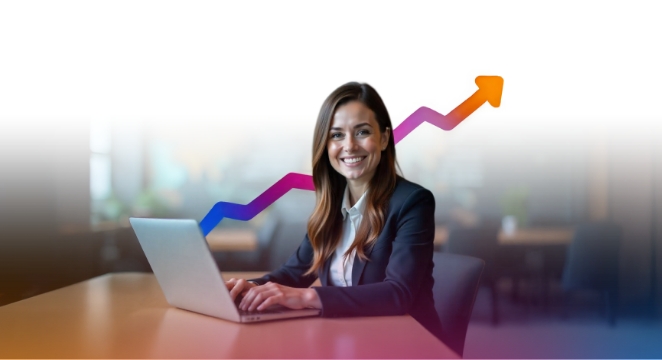 Happy woman working on a laptop
