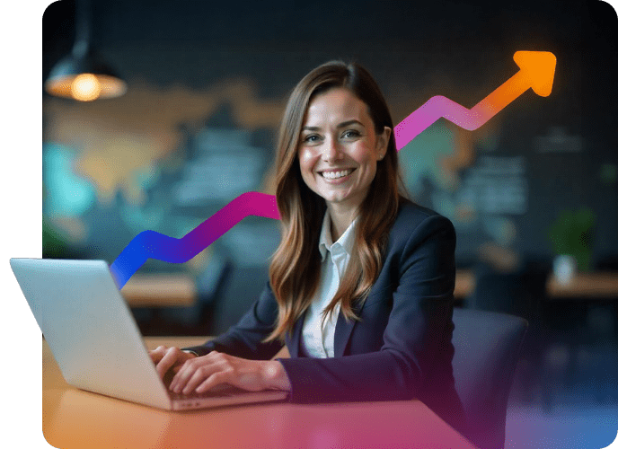 Happy woman working on a laptop