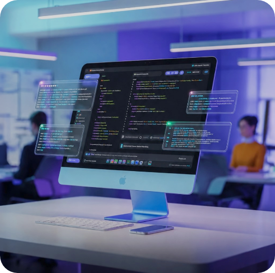 AvaLXP learning platform shown on a desktop monitor in a modern office